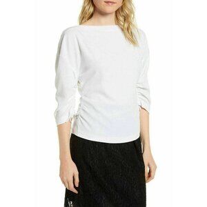 Lewit Womens White Ruched Adjustable Crepe Top Size M $299 LW384107MI